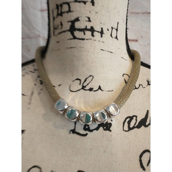 Necklace round mesh rope choker Silver & Gold tone filigree 18.5 in - Picture 1 of 4